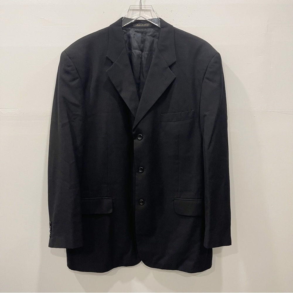 Pavone Soft Zignone Wool Three Button Suit Jacket Size 43 Regular Black